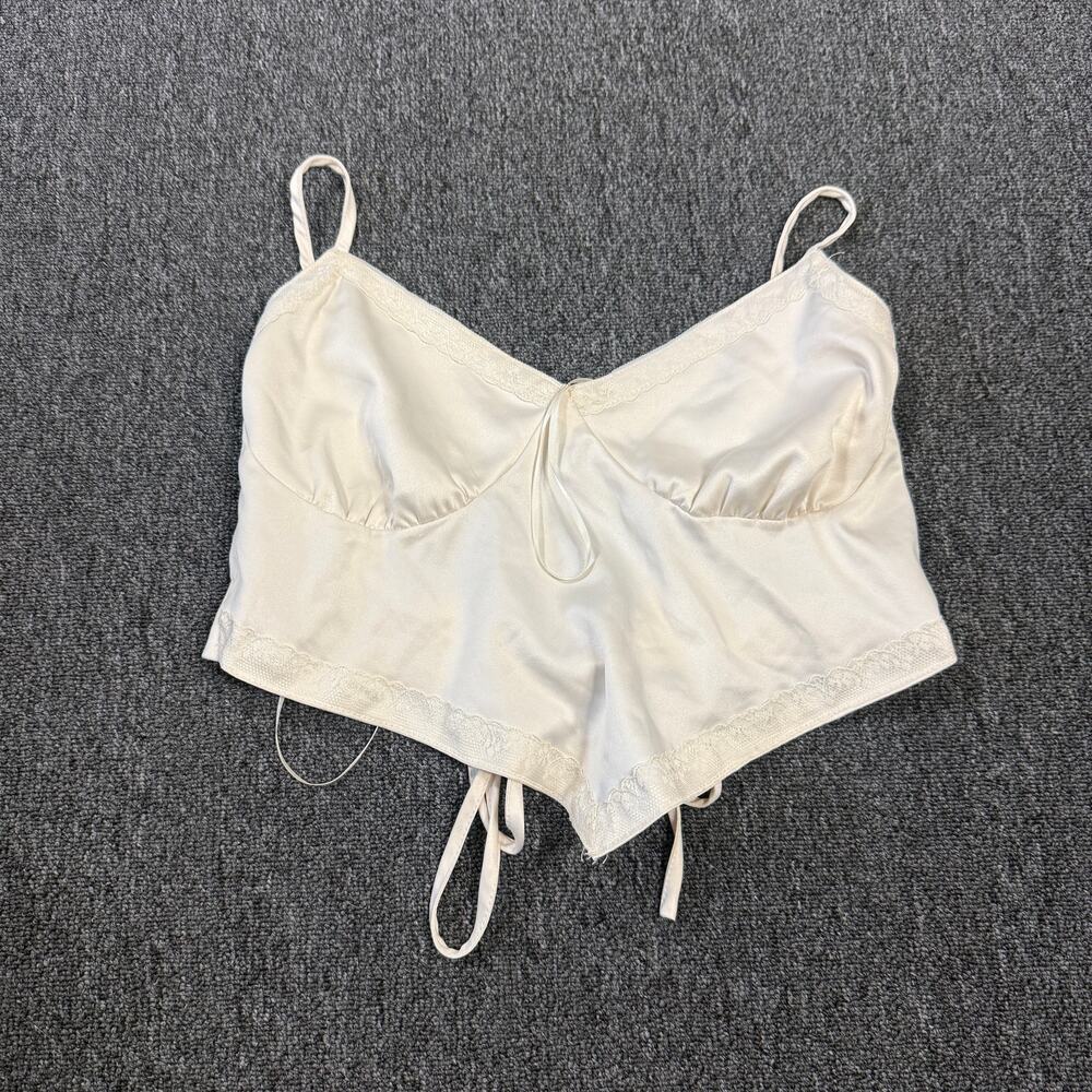 Vintage Y2k Ivory Coquette Tie Back Satin White Cropped Top Women's Medium